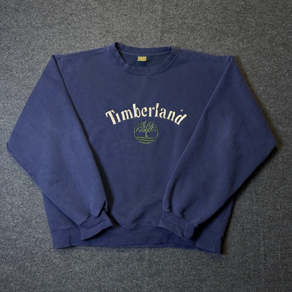 Vintage 90s Timberland Sweatshirt Mens XXL Navy Blue Embroidered Logo Crewneck